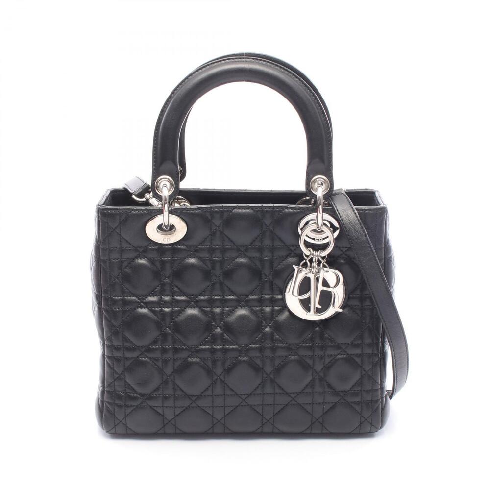 Christian Dior LADY Cannage Handbag Leather Black